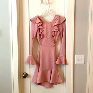 Blush ruffle mini dress